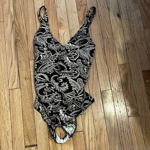Speedo Swimsuit One Piece Sz 18‎ Plus Brown Print Stretchy Bathing